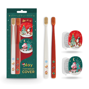 Набор 2 щетки twigo и 2 футляра play Flipper серия «Xmas» Снеговик + Дед Мороз (белая/красная)