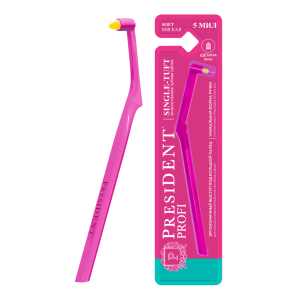 Монопучковая зубная щетка PRESIDENT SINGLE-TUFT мягкая ЯРКО-РОЗОВАЯ