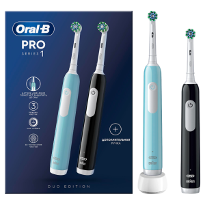 Набор из двух электрических зубных щеток Oral-B Pro 1 Duo ЧЕРНАЯ/ГОЛУБАЯ (D305.523.3H) Набор из двух электрических зубных щеток Oral-B Pro 1 Duo ЧЕРНАЯ/ГОЛУБАЯ (D305.523.3H)