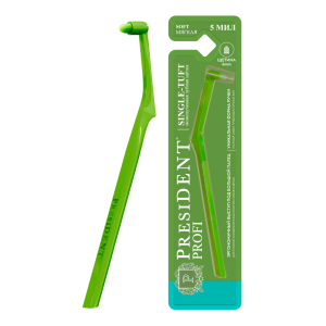 Монопучковая зубная щетка PRESIDENT SINGLE-TUFT мягкая ОЛИВКОВАЯ