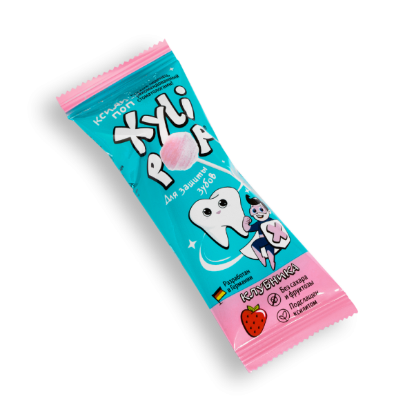 НАБОР Леденец Miradent XyliPOP на палочке из ксилита КЛУБНИКА, 50 шт