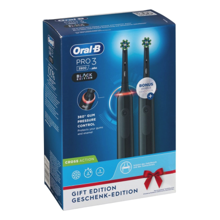 Набор из двух электрических зубных щеток Oral-B Pro 3 3900 Black Edition (черная/черная, D505.523.3H)