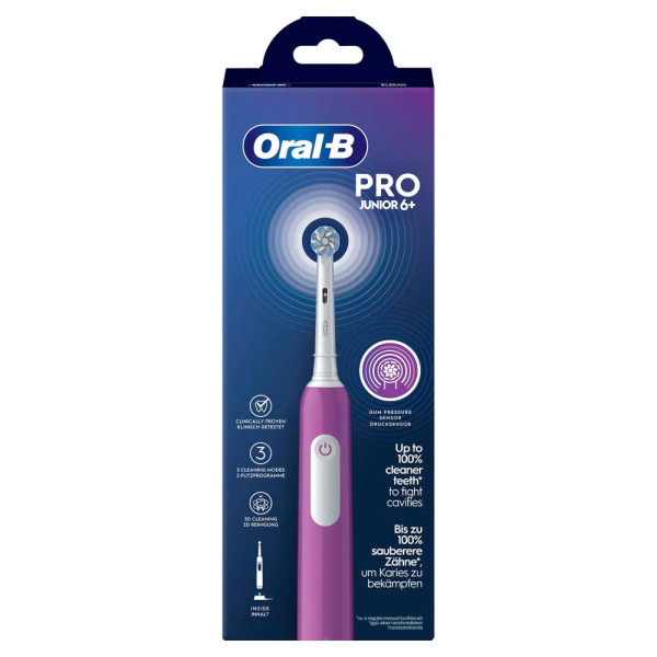 Детская электрическая зубная щетка Oral-B Pro Junior (6+) Lila Фиолетовая Детская электрическая зубная щетка Oral-B Pro Junior (6+) Lila Фиолетовая