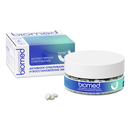 Зубная паста Biomed HEALTHYWHITE в таблетках. Активное отбеливание и восстановление эмали. Мята, 62 шт.