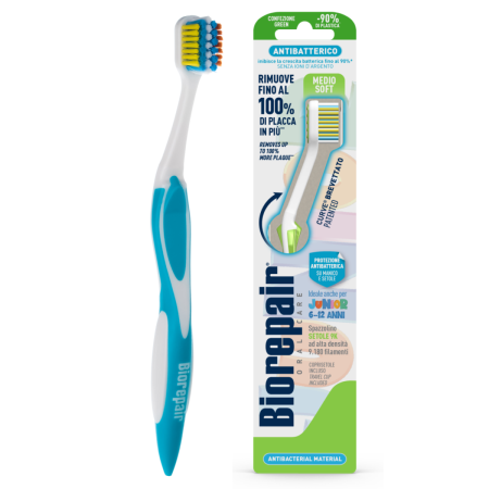 Зубная щетка Biorepair Junior Medium-Soft, мягкая (6-12 лет) ГОЛУБАЯ
