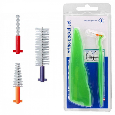 CURAPROX Набор в футляре: держатель UHS451 с 3-мя ершиками CPS 07,14,18 и полоской воска (CPS ortho pocket)