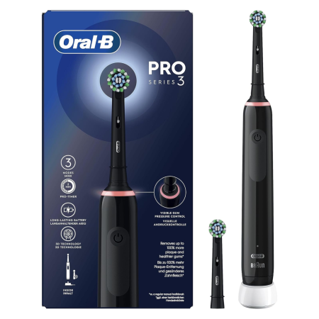 Электрическая зубная щетка ORAL-B Pro 3 Cross Action Black, 2 насадки (D505.523.3)