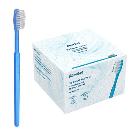 НАБОР Sherbet – зубная щетка, с нанесенной зубной пастой, средней жесткости, 100 шт