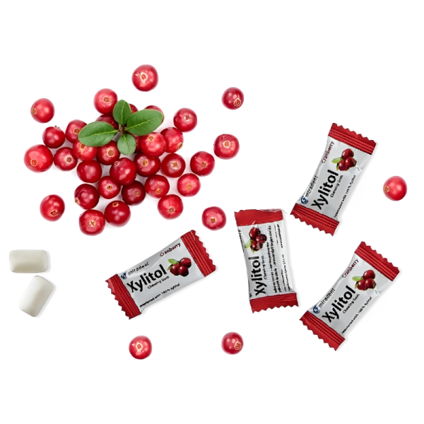 Жевательная резинка Miradent Xylitol Клюква, без диоксида титана -  100 шт.*2