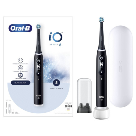 Электрическая зубная щетка ORAL-B iO Series 6 Black Lava (iOM6.1B6.3DK) с белым футляром и 1 насадкой