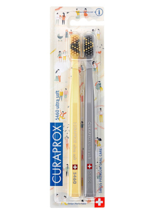 Набор зубных щеток CURAPROX CS5460/2 "ultrasoft" Duo Love (2 шт.) Жёлтый/Серый