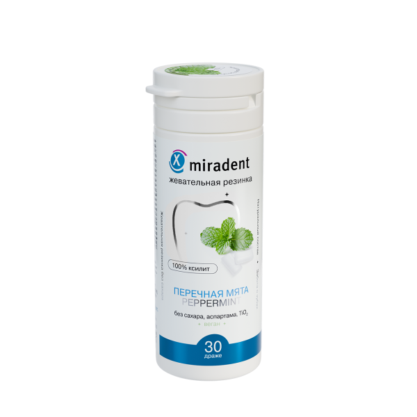 Жевательная резинка Miradent Xylitol со вкусом перечной мяты (30 шт), 30 г
