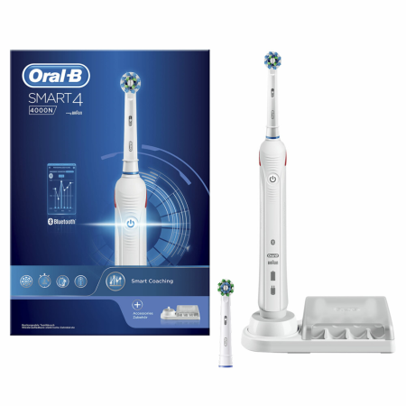 Электрическая зубная щетка Oral-B Smart 4 4000N БЕЛАЯ С ПОДСТАВКОЙ ДЛЯ НАСАДОК