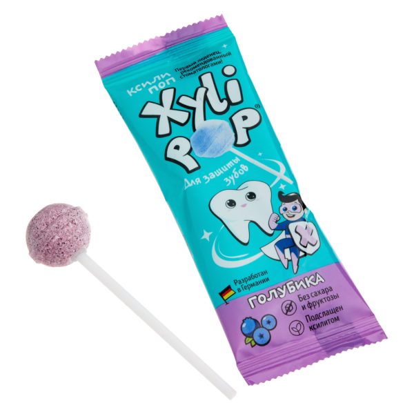 НАБОР Леденцов Miradent XyliPOP на палочке из ксилита ГОЛУБИКА, 25 шт
