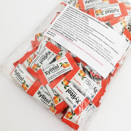Жевательная резинка Miradent Xylitol Свежие фрукты, без диоксида титана -  100 шт.*2