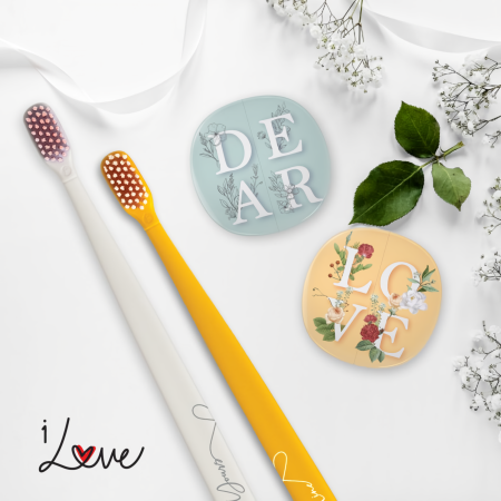 Набор 2 щетки twigo и 2 футляра play Flipper серия «iLOVE Романтика» (желтая/белая)