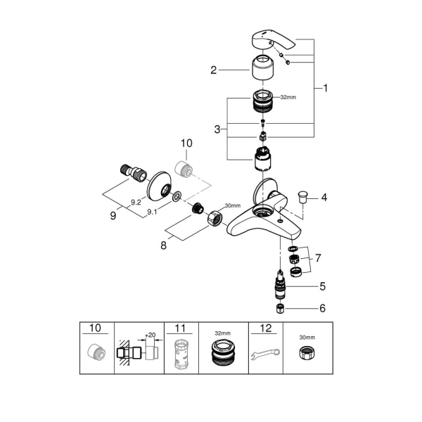 Смеситель для ванны GROHE Eurosmart New, 33300002