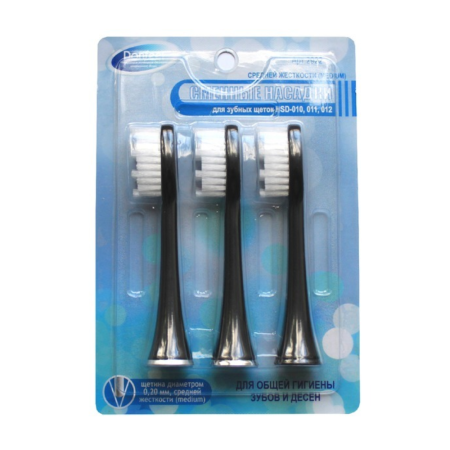 Donfeel насадки СРЕДНЕЙ жесткости с разнонаправленной щетиной для HSD-010/011/012 (3 шт) черные