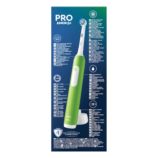 Детская электрическая зубная щетка Oral-B Pro Junior (6+) Green Салатовая Детская электрическая зубная щетка Oral-B Pro Junior (6+) Green Салатовая