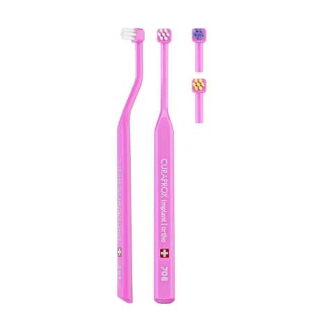 Зубная щетка CURAPROX 708 для имплантов и ортоконструкций (CS 708) РОЗОВАЯ