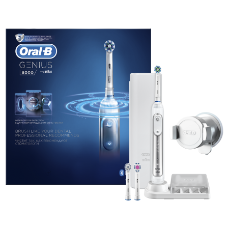 Электрическая зубная щетка Oral-B Genius 8000 (3 насадки) - БЕЛАЯ (D701.535.5XC)