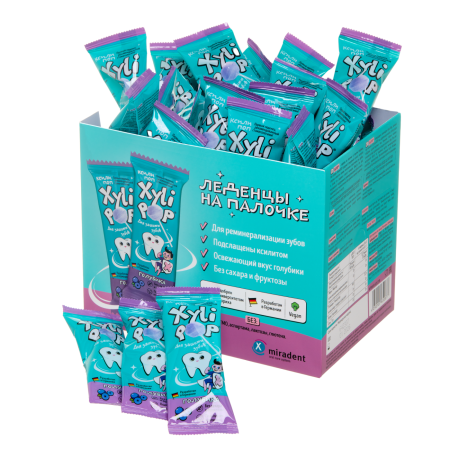 НАБОР Леденцов Miradent XyliPOP на палочке из ксилита ГОЛУБИКА, 50 шт