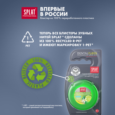 Нить объемная вощеная SPLAT Dental Floss с ароматом бергамота и лайма, 30 м