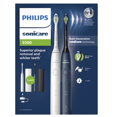 Набор электрических зубных щеток Philips Sonicare Series 5500 HX7119/01 Белая/Синяя с футлярами