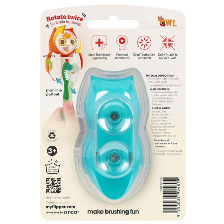 Держатель Flipper OWL SMARTY для зубной щетки со встроенными песочными часами Голубой Держатель Flipper OWL SMARTY для зубной щетки со встроенными песочными часами Голубой