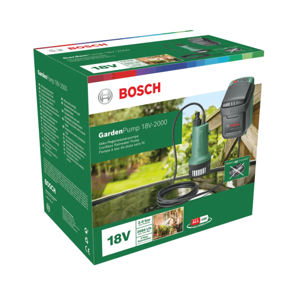 Аккумуляторный насос для дождевой воды Bosch GardenPump 18V-2000 (без аккумулятора)