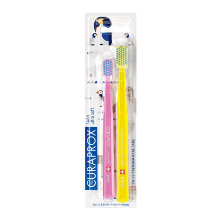 Набор зубных щеток CURAPROX CS 5460 + CS smart  Duo Animal Family Edition Желтый/Розовый Набор зубных щеток CURAPROX CS 5460 + CS smart  Duo Animal Family Edition Желтый/Розовый