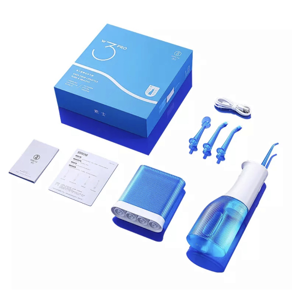 Ирригатор портативный Xiaomi Soocas W3 PRO (4 насадки + контейнер для насадок), голубой