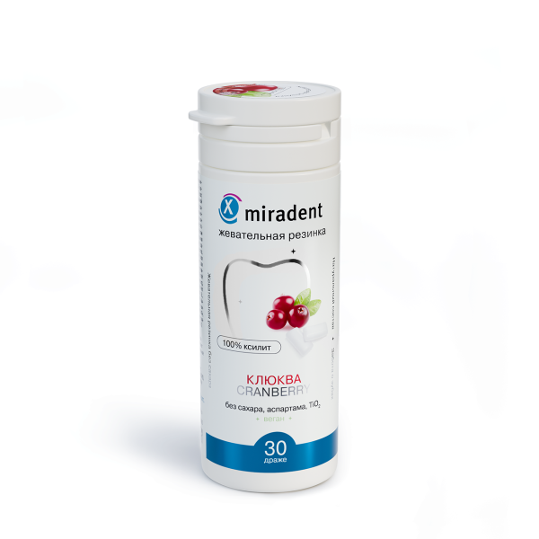Жевательная резинка Miradent Xylitol со вкусом клюквы (30 шт), 30 г