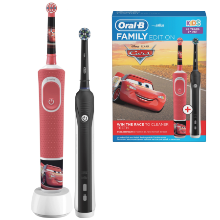 Набор из двух электрических зубных щёток ORAL-B Pro 1 700 Black (D16.513.1U) + Vitality Kids Тачки (D100.410.2K)