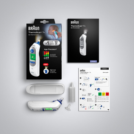 Ушной термометр с подогревом наконечника Braun ThermoScan7+ IRT6525, белый