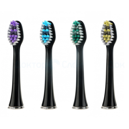 Donfeel насадки СРЕДНЕЙ жесткости для УЗ щетки HSD-015/016/017 (4 шт. ЧЕРНЫЕ)