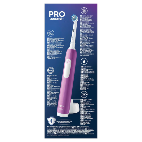 Детская электрическая зубная щетка Oral-B Pro Junior (6+) Lila Фиолетовая Детская электрическая зубная щетка Oral-B Pro Junior (6+) Lila Фиолетовая