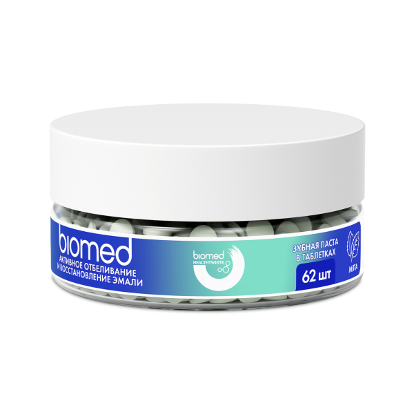 Зубная паста Biomed HEALTHYWHITE в таблетках. Активное отбеливание и восстановление эмали. Мята, 62 шт. Зубная паста Biomed HEALTHYWHITE в таблетках. Активное отбеливание и восстановление эмали. Мята, 62 шт.