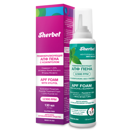 Реминерализирующая ПЕНКА для зубов SHERBET, вкус ментоловый мусс, 130 мл