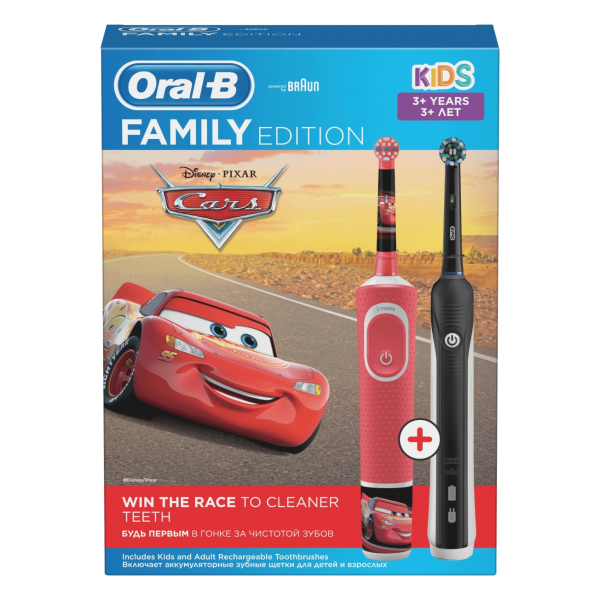 Набор из двух электрических зубных щёток ORAL-B Pro 1 700 Black (D16.513.1U) + Vitality Kids Тачки (D100.410.2K)