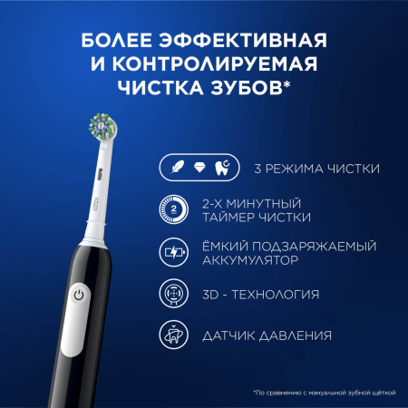 Электрическая зубная щетка ORAL-B PRO 1 CrossAction (D305.513.3) ЧЕРНАЯ + 2 насадки CrossAction Черные