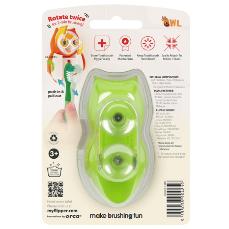 Держатель Flipper OWL EARTHY для зубной щетки со встроенными песочными часами Зеленый Держатель Flipper OWL EARTHY для зубной щетки со встроенными песочными часами Зеленый
