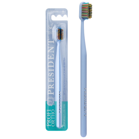 Зубная щетка PresiDENT Profi ОРТОДОНТИЧЕСКАЯ (средняя) ГОЛУБАЯ