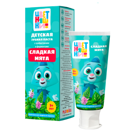 Детская зубная паста TM Clean-baby ЦВЕТНЯШКИ (3+) Сладкая мята, 50 мл