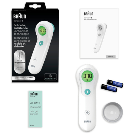 Бесконтактный сенсорный термометр Braun BNT300EE, белый/зеленый