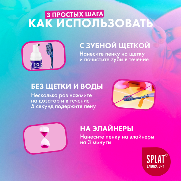 Очищающая пенка SPLAT SMILEX ORTHO+ 3-в-1 со вкусом мяты, 50 мл