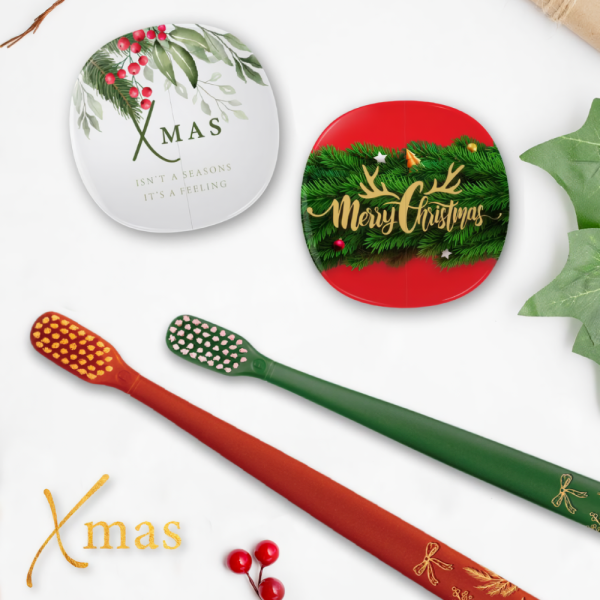 Набор 2 щетки twigo и 2 футляра play Flipper серия «Xmas» Xmas + Marry Christmas (зеленая/красная)